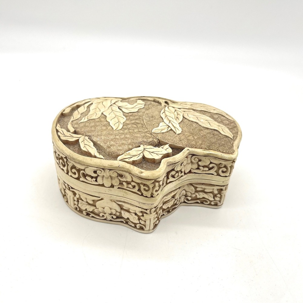 Vintage 1982 Ivory Dynasty Faux‎ Cinnabar Carved Trinket Jewelry Box